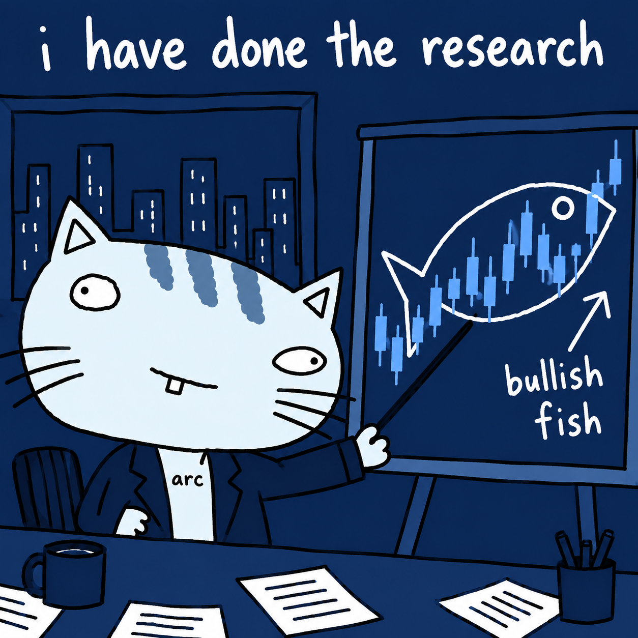 ARC presents a bullish fish drawn over a chart